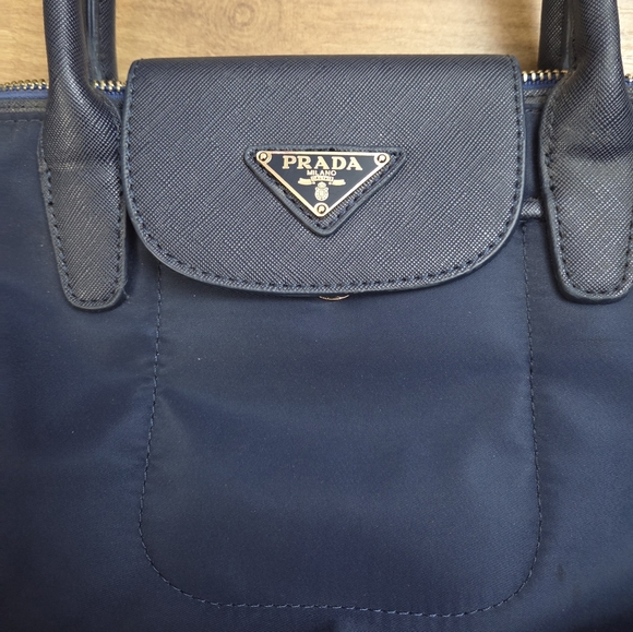 PRADA Navy Blue Nylon And Saffiano Leather Medium Tote - Picture 6 of 15